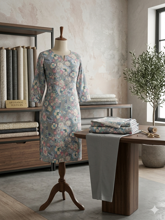 Grey Floral Cotton Suit with Matching Salwar