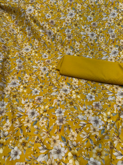 Mustard Floral Cotton Suit with Matching Salwar