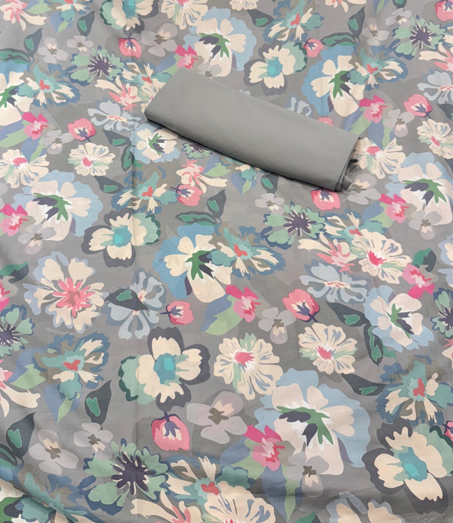 Grey Floral Cotton Suit with Matching Salwar