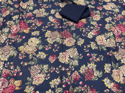 Navy Vintage Rose Cotton Suit with Matching Salwar
