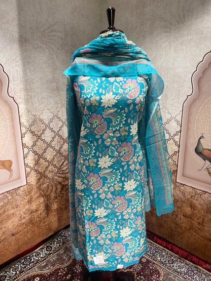 Blue Blossom Cotton Suit with Dupatta