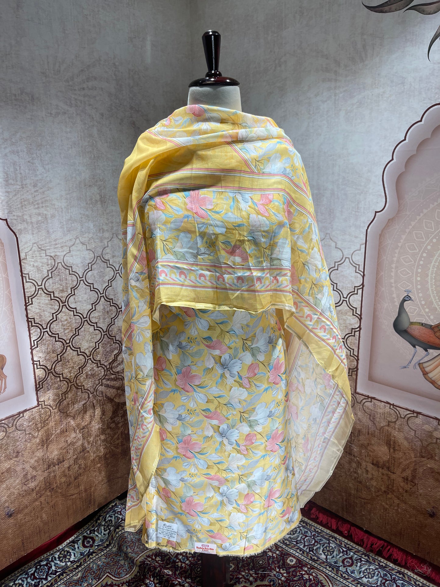 Pastel Yellow Floral Cotton Suit with Dupatta