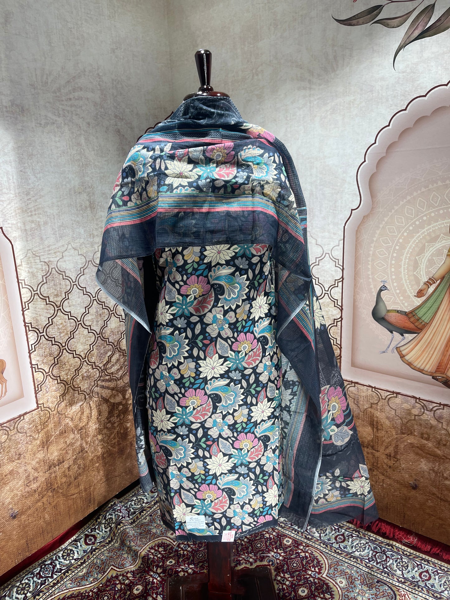 Midnight Floral Cotton Suit with Dupatta