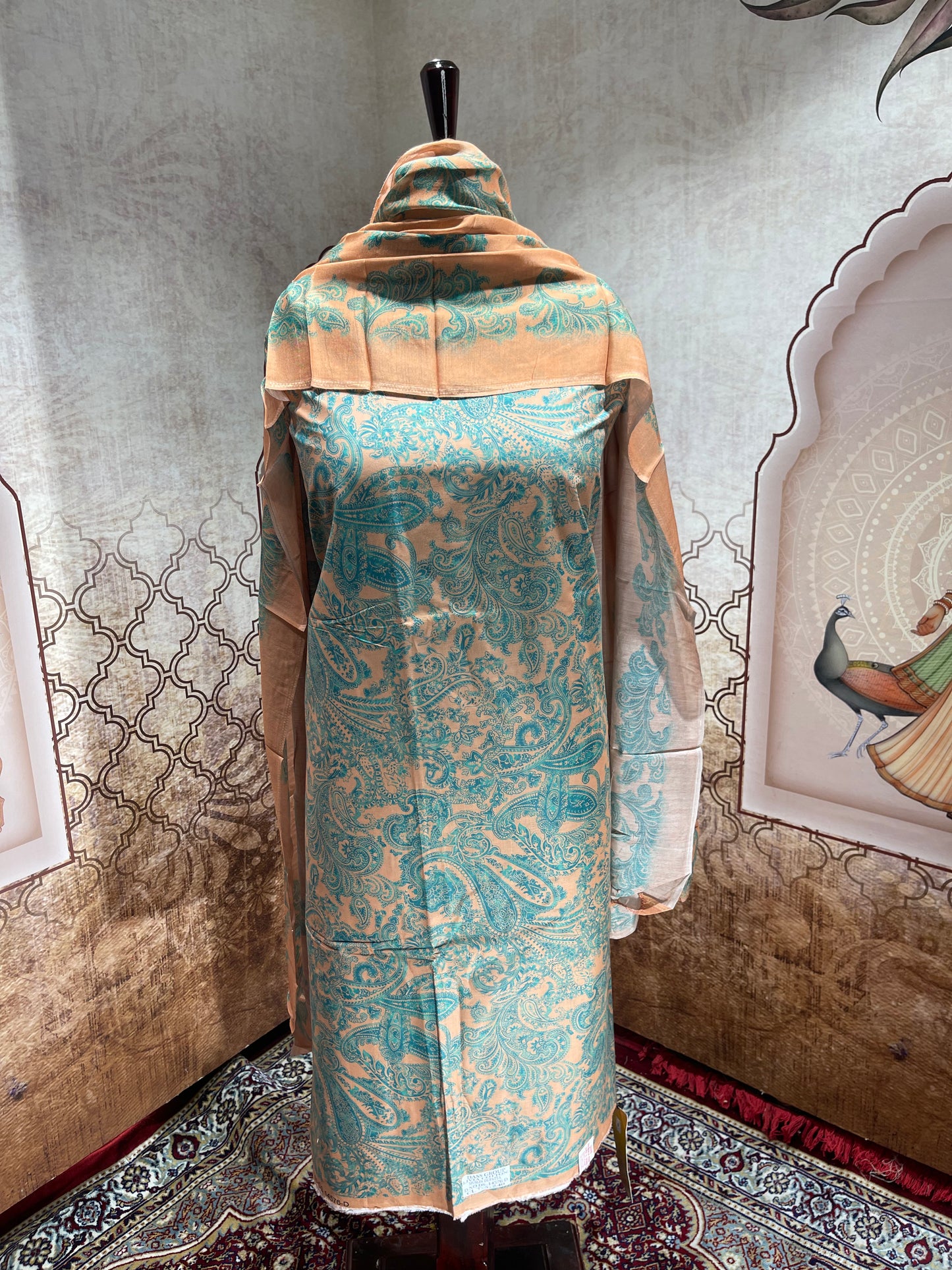 Peach Paisley Cotton Suit with Dupatta