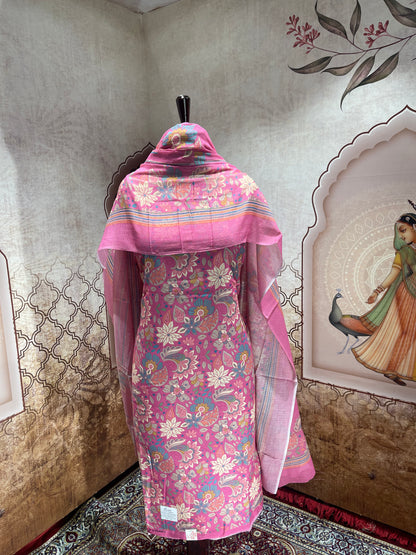 Rose Pink Bloom Cotton Suit with Dupatta