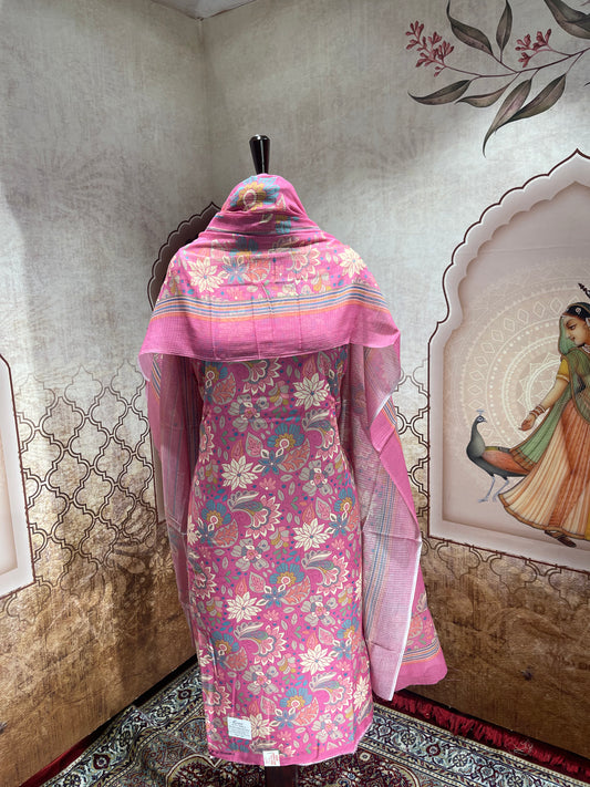 Rose Pink Bloom Cotton Suit with Dupatta