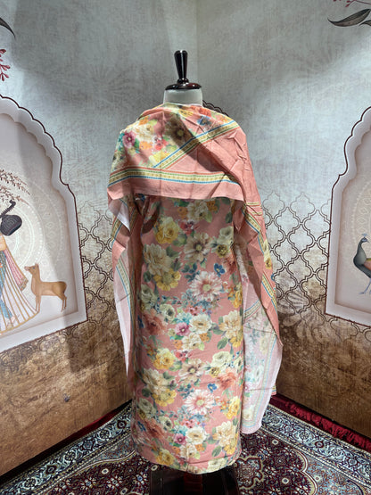 Peach Blossom Cotton Suit with Dupatta