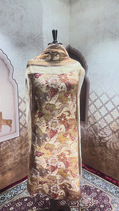 Beige Multi-Tone Floral Suit with Dupatta