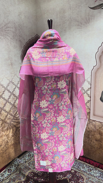 Rose Pink Bloom Cotton Suit with Dupatta