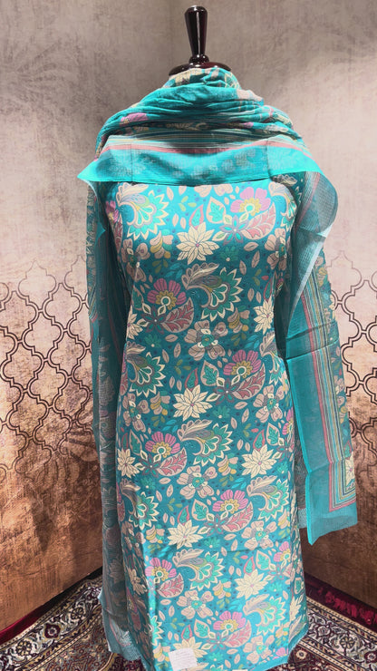 Blue Blossom Cotton Suit with Dupatta