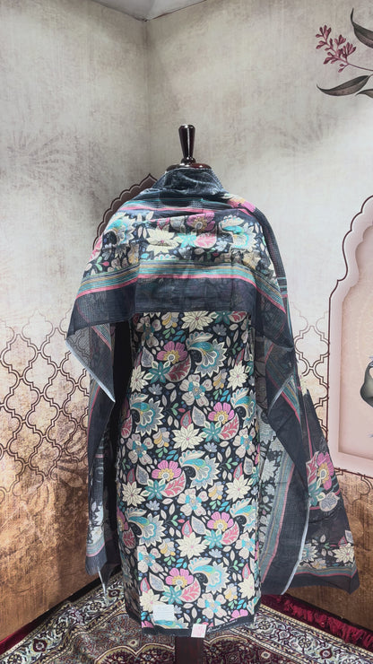Midnight Floral Cotton Suit with Dupatta