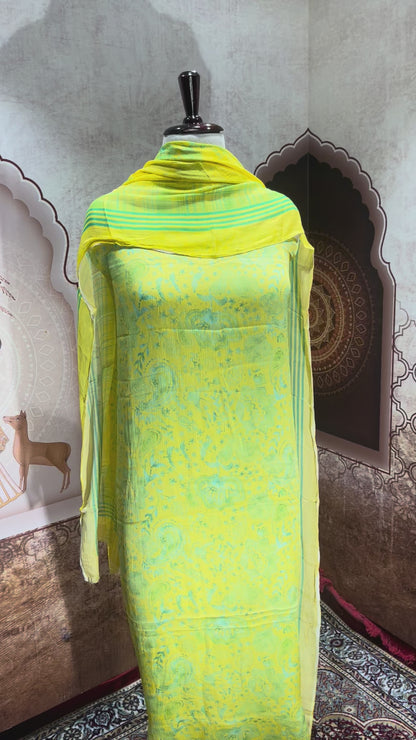 Lime Green Paisley Print Suit with Dupatta