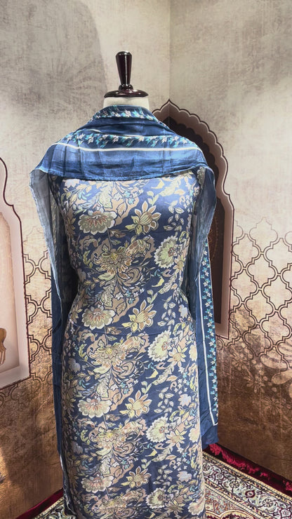 Royal Blue Floral Suit with Dupatta