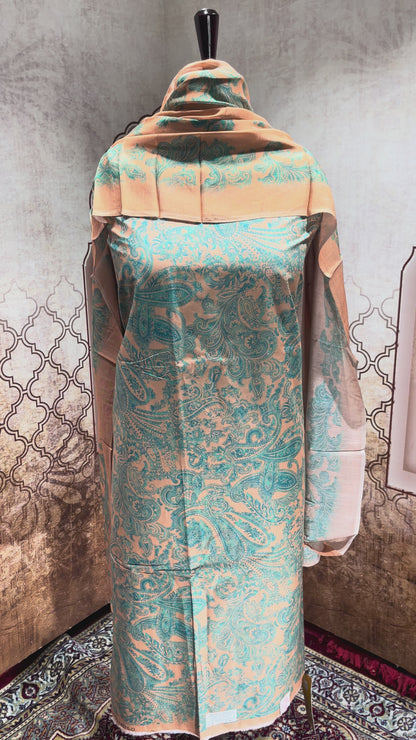 Peach Paisley Cotton Suit with Dupatta