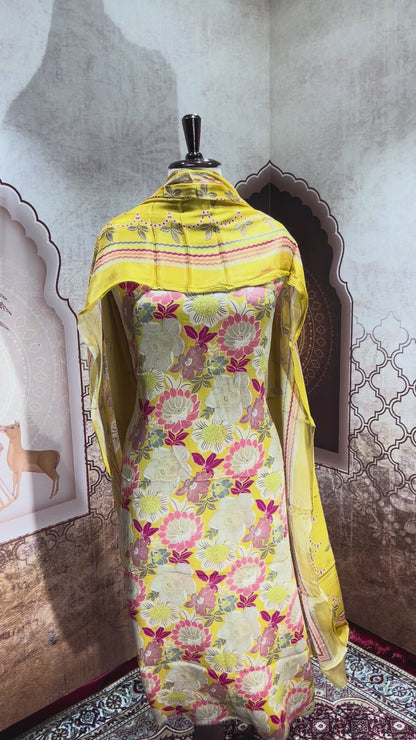 Mustard Yellow Floral Suit with Dupatta